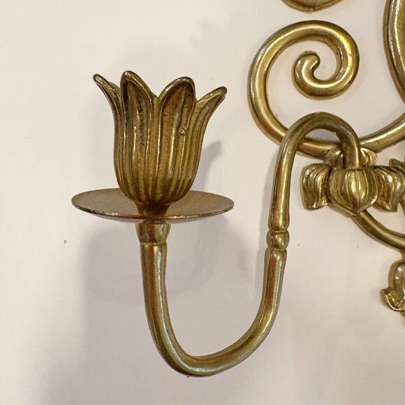 VTG Andrea by Sadek Brass Wall Sconces Candle Holder SET of TWO - Picture 8 of 9